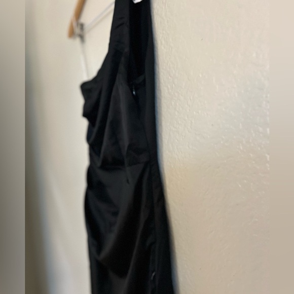 Dreaming of Elegance Black Satin One-Shoulder Maxi Dress - Picture 5 of 7